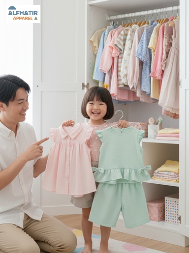 Anak memilih baju bersama orang tua